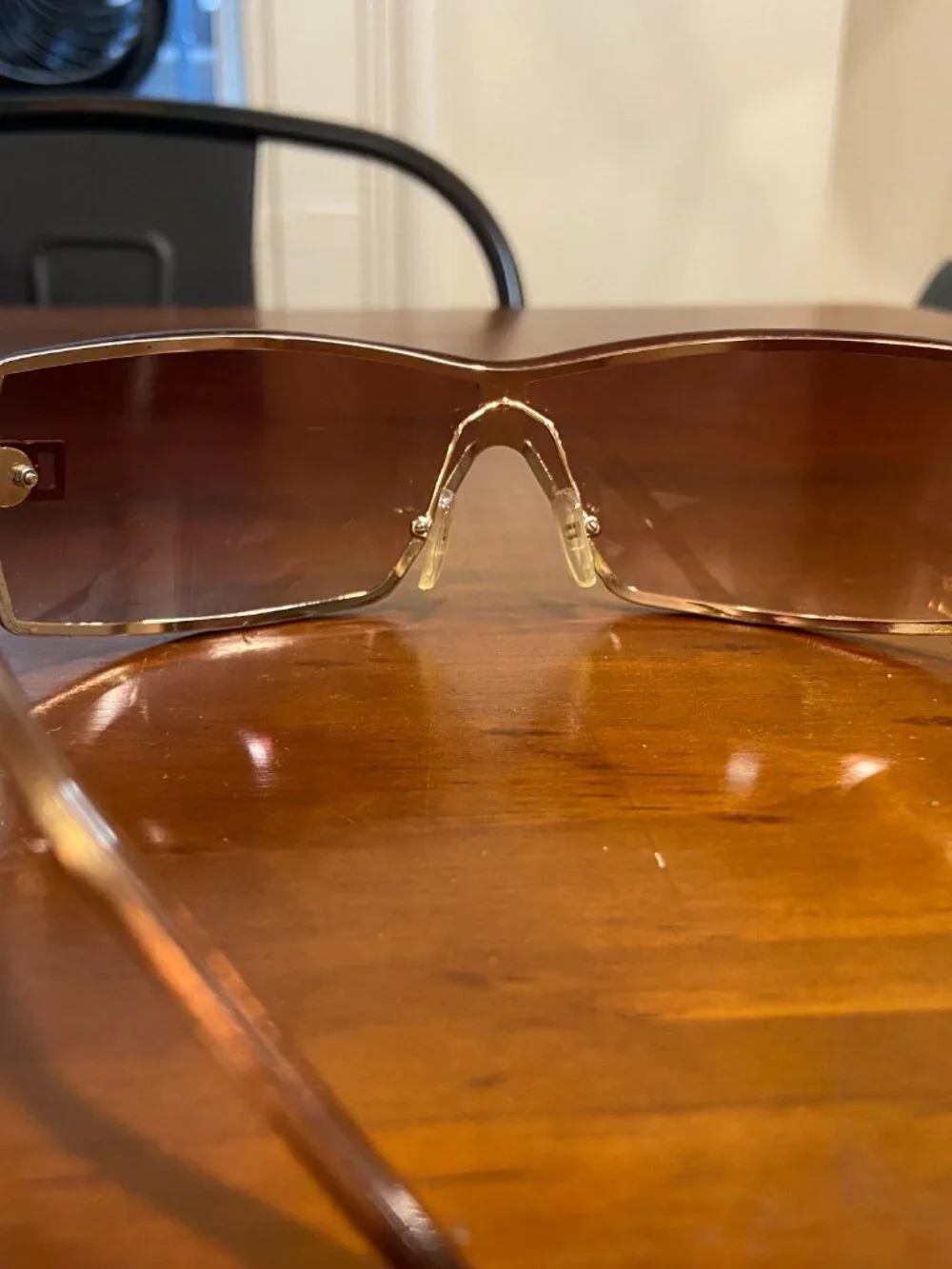 Dolce & Gabbana D&G Y2K Rimless Shield Sunglasses Gold Logo Brown Gradient